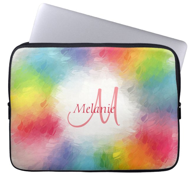 Elegant Modern Colourful Monogram Template Rainbow Laptop Sleeve (Front)