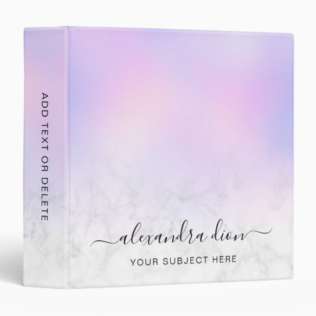 Elegant modern colourful pastel ombre white marble binder (Front/Spine)