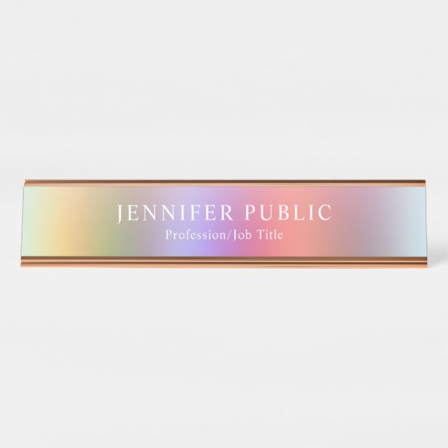 Elegant Modern Colourful Red Blue Purple Green Desk Name Plate (Front)