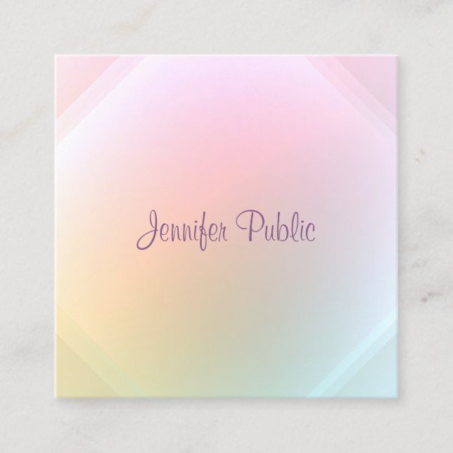 Elegant Modern Colourful Template Script Trendy Square Business Card (Front)