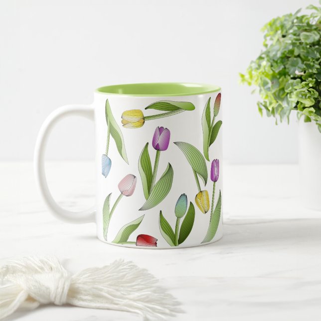Elegant Modern Colourful Tulip Floral Pattern Two-Tone Coffee Mug (Creator Uploaded)