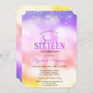 Elegant Modern Confetti,Bokeh Ombre Sweet 16 Invitation