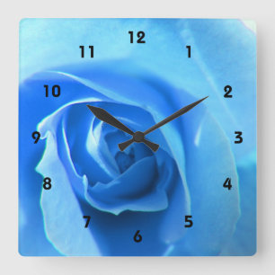 elegant, modern, cool blue rose flower. square wall clock