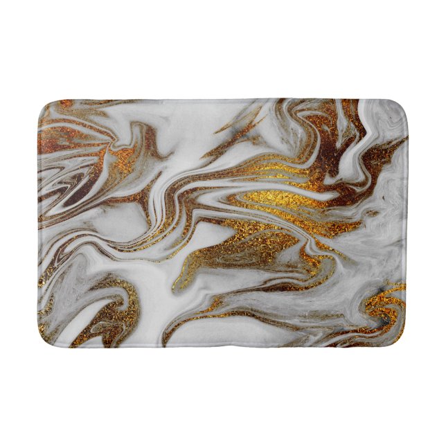 Elegant modern copper gold and white marble look bath mat (Front)
