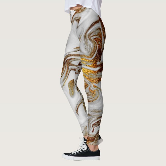 Elegant modern copper gold and white marble look leggings (Left)