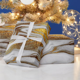 Elegant modern copper gold and white marble look wrapping paper
