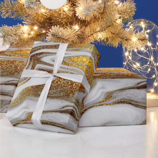 Elegant modern copper gold and white marble look wrapping paper (Holidays)