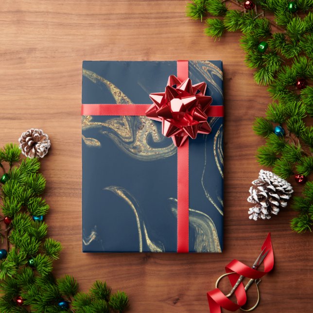 Elegant modern copper gold blue marble look wrapping paper (Holiday Gift)