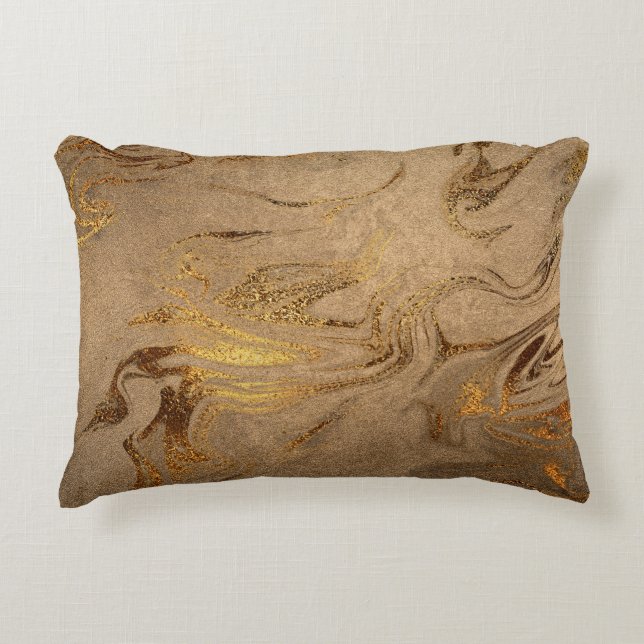 Elegant modern copper gold marble look accent pillow (Front)