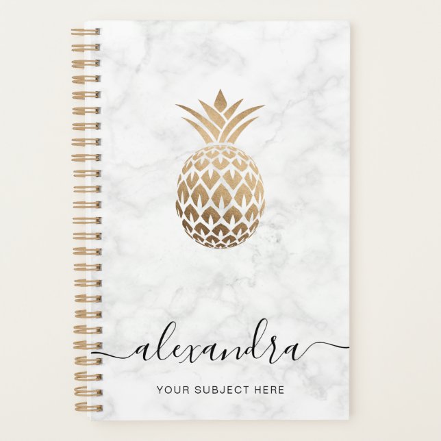 Elegant modern copper gold white marble pineapple planner (Front)