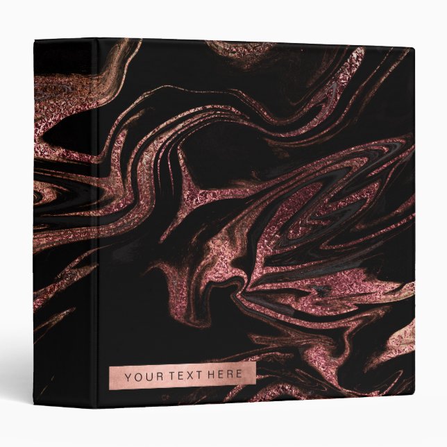 Elegant modern copper rose gold black marble look binder (Front/Spine)
