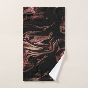 Elegant modern copper rose gold black marble look hand towel
