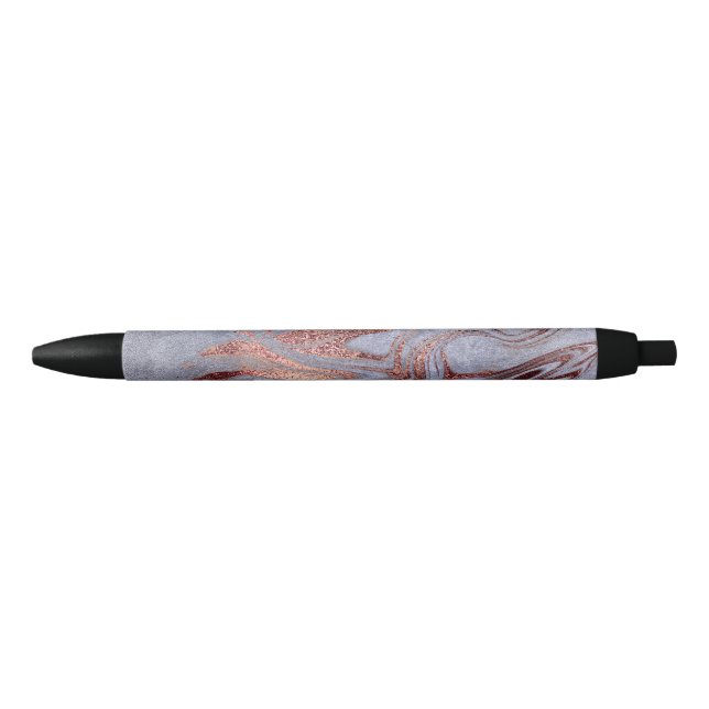 Elegant modern copper rose gold blue marble blue ink pen (Front)