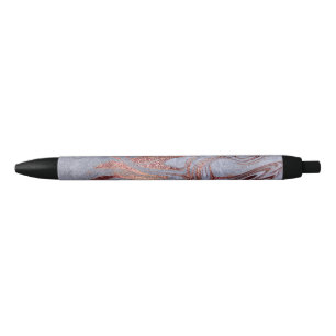 Elegant modern copper rose gold blue marble ink pen