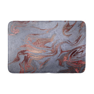 Elegant modern copper rose gold blue marble look bath mat