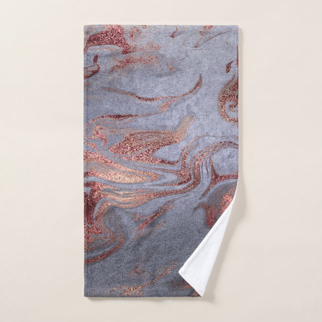 Elegant modern copper rose gold blue marble look hand towel (Hand Towel)
