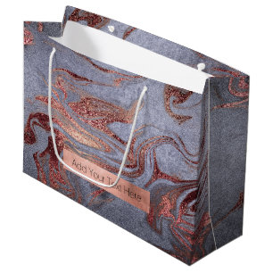 Elegant modern copper rose gold blue marble look large gift bag