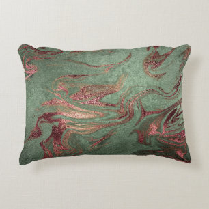Elegant modern copper rose gold green marble look accent pillow