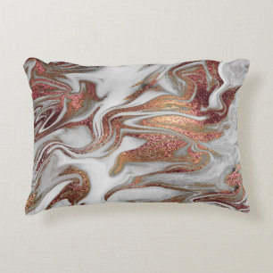 Elegant modern copper rose gold green marble look accent pillow