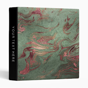 Elegant modern copper rose gold green marble look binder