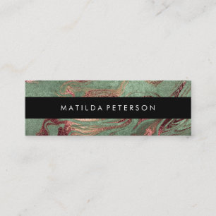 Elegant modern copper rose gold green marble look mini business card