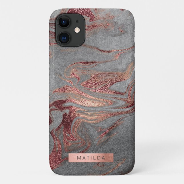 Elegant modern copper rose gold grey marble look Case-Mate iPhone case (Back)