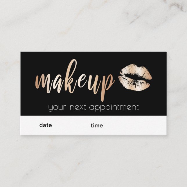 Elegant modern copper rose gold lips and makeup appointment card (Front)