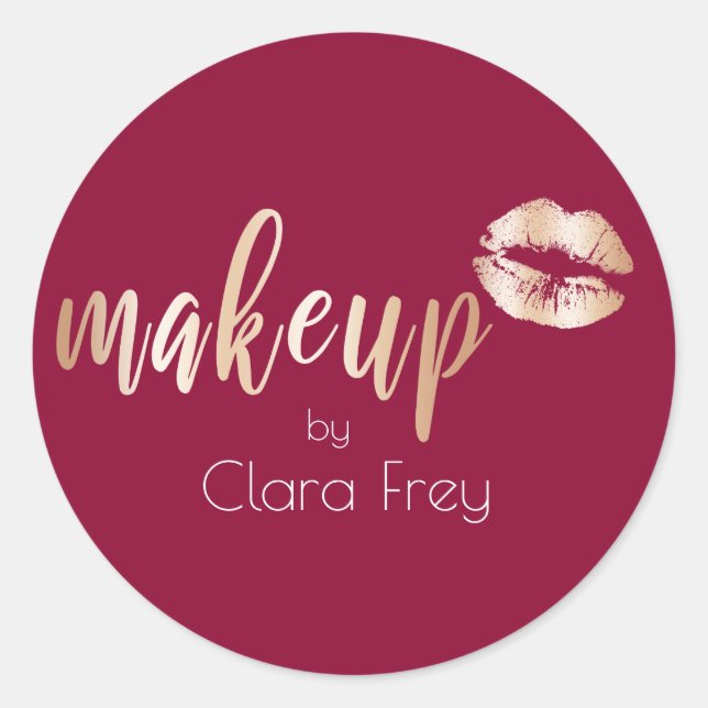 Elegant modern copper rose gold lips and makeup classic round sticker (Front)