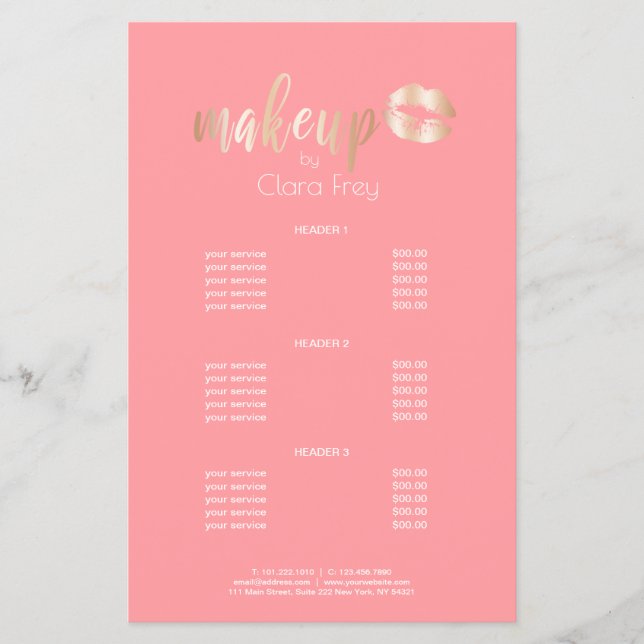 Elegant modern copper rose gold lips and makeup flyer (Front)