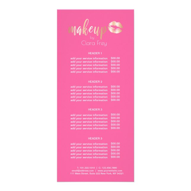Elegant modern copper rose gold lips and makeup rack card (Front)