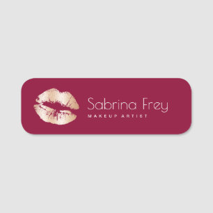 Elegant modern copper rose gold lips makeup artist name tag