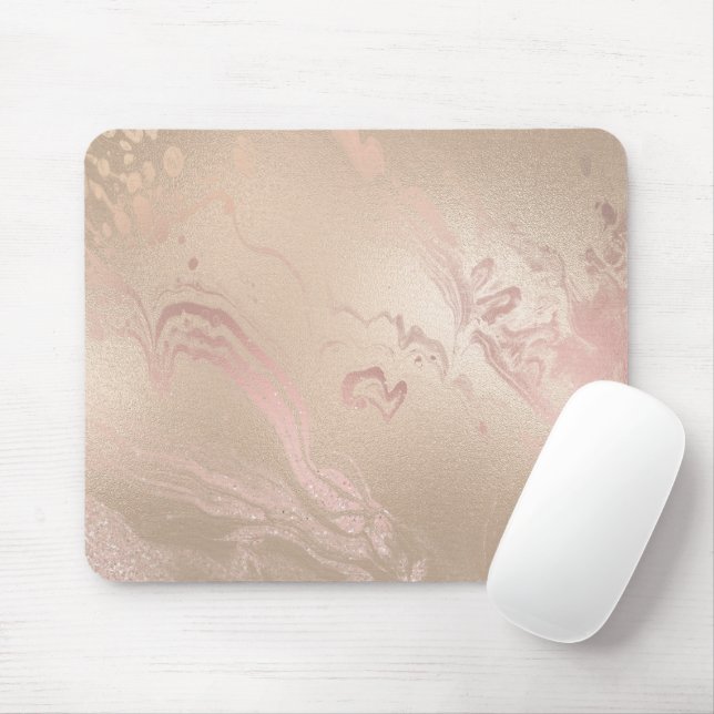 Elegant modern copper rose gold marble glitter mouse pad (With Mouse)