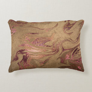 Elegant modern copper rose gold marble look accent pillow
