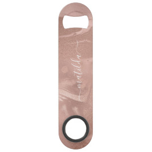 Elegant modern copper rose gold marble look bar key