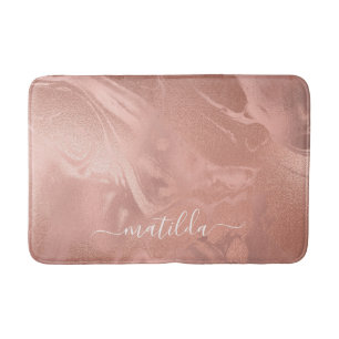 Elegant modern copper rose gold marble look bath mat