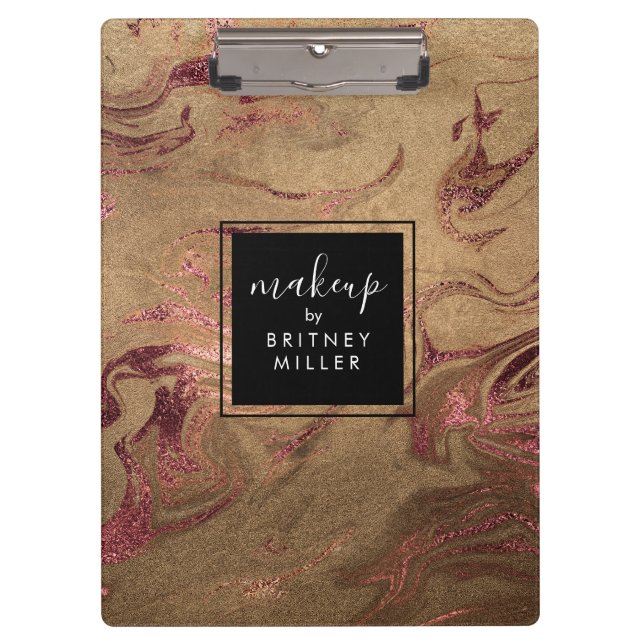 Elegant modern copper rose gold marble look clipboard (Front)