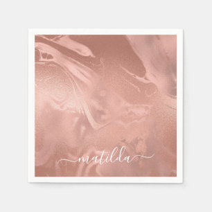 Elegant modern copper rose gold marble look napkin