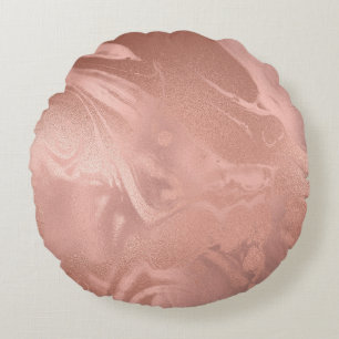 Elegant modern copper rose gold marble look round pillow