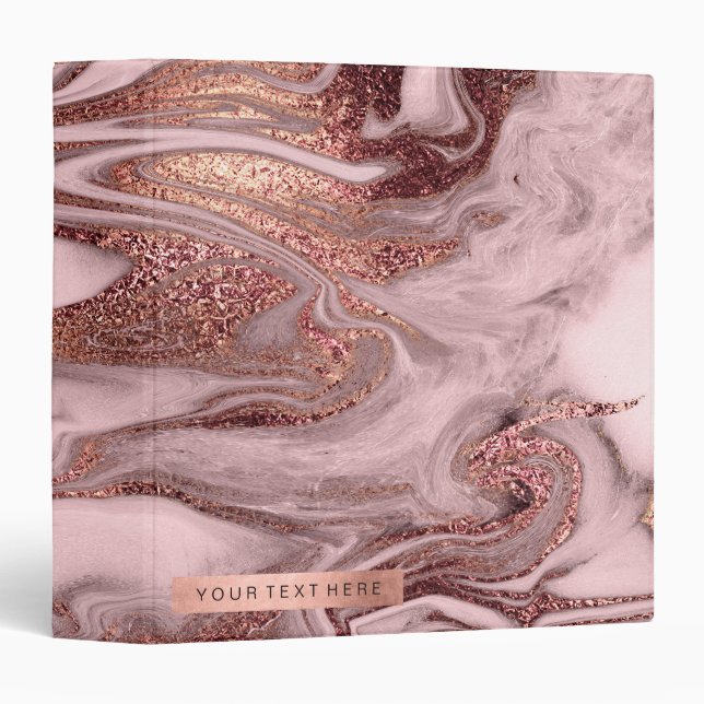 Elegant modern copper rose gold pink marble look binder (Front/Spine)