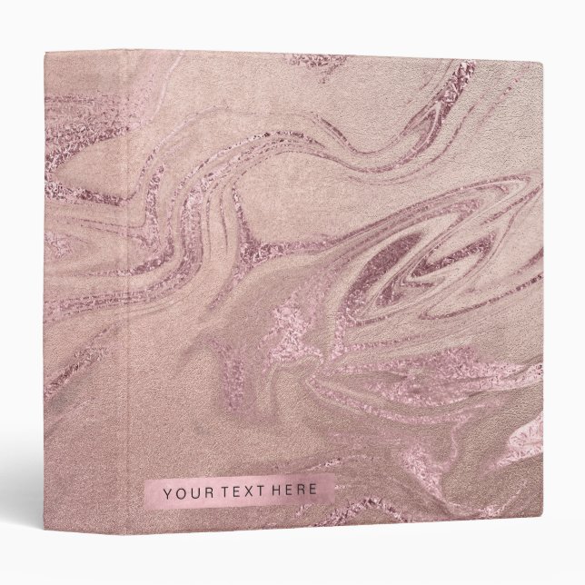 Elegant modern copper rose gold pink marble look binder (Front/Spine)