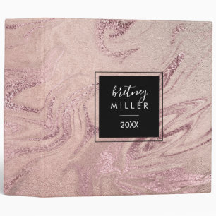 Elegant modern copper rose gold pink marble look binder