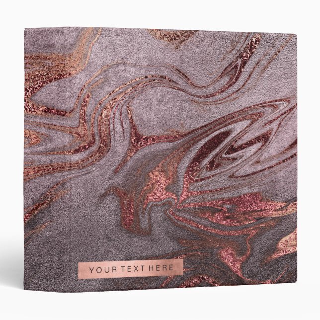 Elegant modern copper rose gold purple marble look binder (Front/Spine)