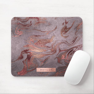 Elegant modern copper rose gold purple marble look mouse pad