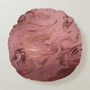 Elegant modern copper rose gold & red marble look round pillow