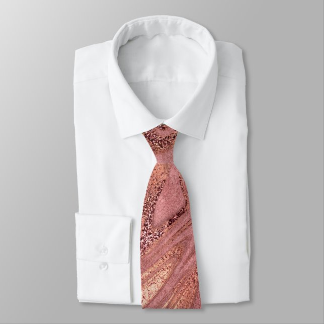 Elegant modern copper rose gold & red marble look tie (Tied)