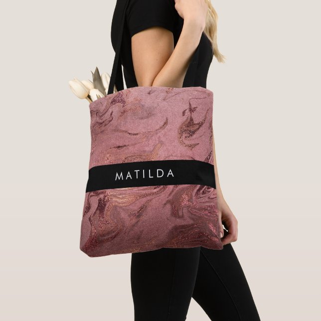 Elegant modern copper rose gold & red marble tote bag (Close Up)