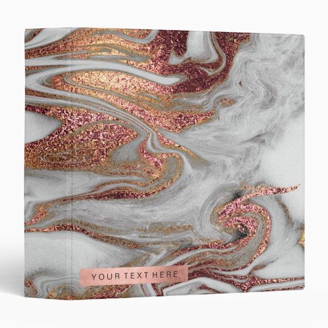 Elegant modern copper rose gold white marble look binder (Front/Spine)