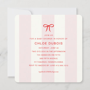 Elegant Modern Coquette Bow Pink Photo Baby Shower Invitation
