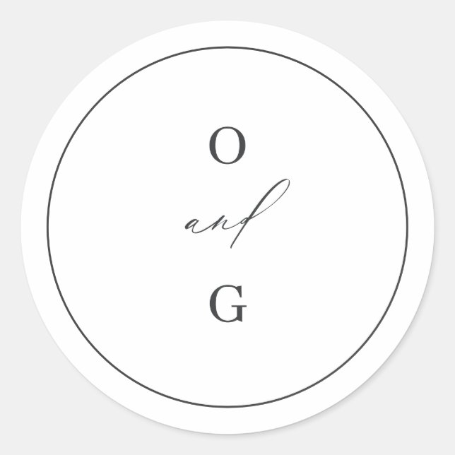 Elegant modern couple monograms minimalist wedding classic round sticker (Front)