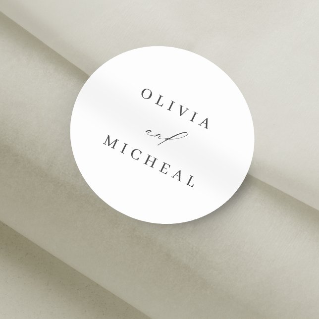 Elegant modern couple names minimalist wedding classic round sticker (Elegant modern couple names minimalist wedding classic round sticker)